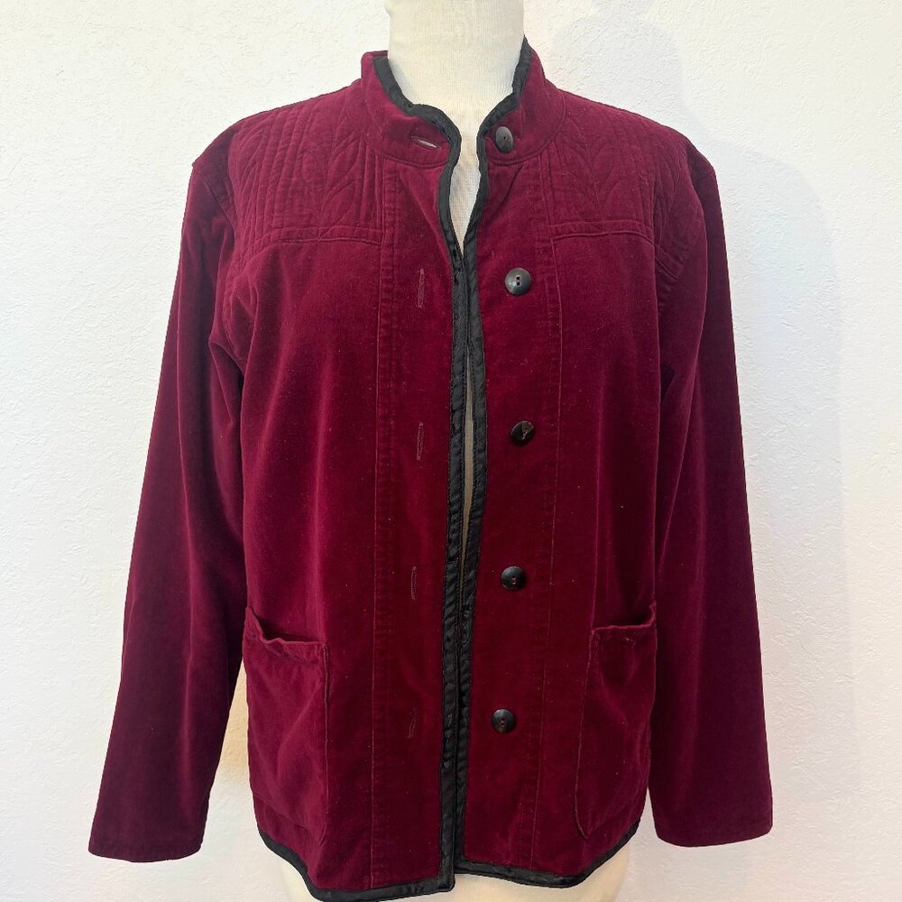 Tibetan Trader Red Velvet jacket SZ L fully lined with pockets 100% cotton